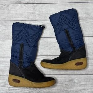 Meribell Black Suede Blue Nylon Wedge Gum‎ Sole Snow Boots Italy Size 40